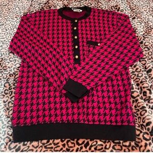 Vintage Pink and Black Houndstooth Sweater